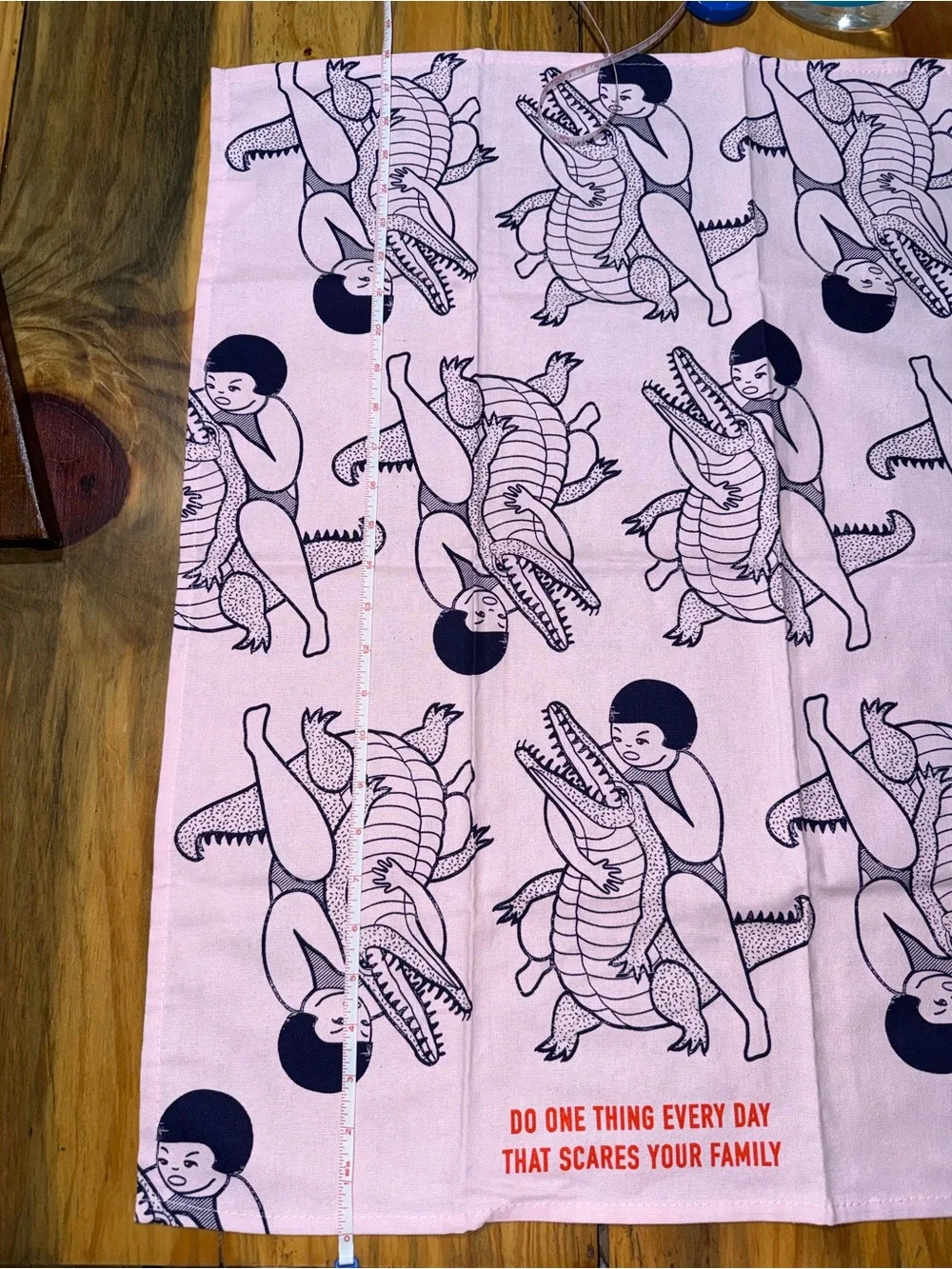 Blue Q Pink Tea Towel with Playful Black Illustration